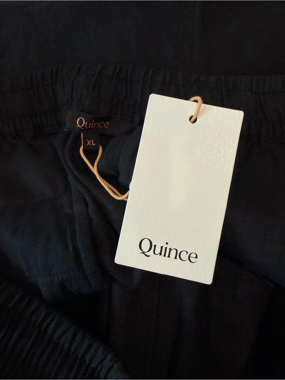 Quince NWT 100% European Linen Shorts XL Black Pull On Drawstring Pockets